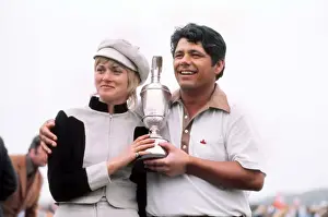Lee Trevino holds the Claret Jug with his wife after winning the 1971 Open