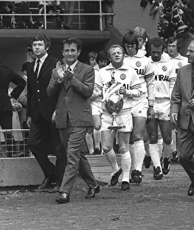 Leeds manager Brian Clough leads his side out for the 1974 Charity Shield