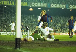 Leeds United goalkeeper David Stewart makes a save during the 1975 European Cup semi-final