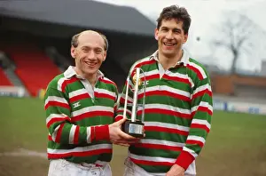 Leicesters Les Cusworth and Paul Dodge with the 1988 Courage Clubs Championship trophy