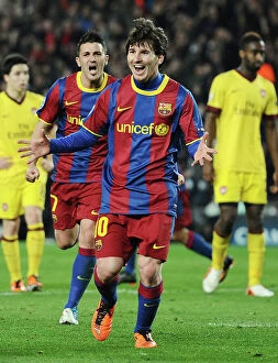 Images Dated 8th March 2011: Lionel Messi and David Villa celebrate