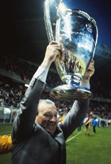 Liverpool manager Bob Paisley lifts the European Cup in 1981
