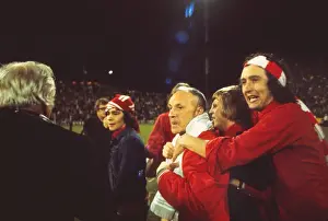 Liverpool manager Bill Shankly celebrates victory in the 1973 UEFA Cup Final