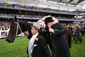 Luke Nolan kisses Peter Moody after Black Caviars victory at Royal Ascot