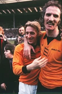 Images Dated 6th April 2010: Man Citys Denis Law and Wolves Derek Dougan - 1974 League Cup Final