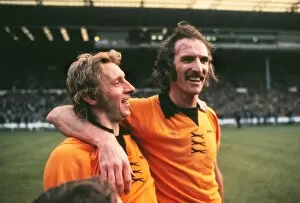 Images Dated 6th April 2010: Man Citys Denis Law and Wolves Derek Dougan - 1974 League Cup Final