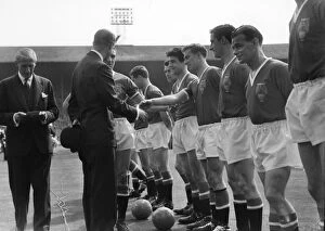 1958 FA Cup Final - Bolton Wanderers 2 Manchester United 0 Collection: Manchester Uniteds Bobby Charlton shakes hands with Prince Philip before the 1958 FA Cup Final
