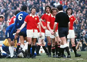 Manchester Uniteds Willie Morgan appeals to the referee in 1973