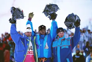 Marc Girardelli, Alberto Tomba and Kjetil Andre Aamodt - 1992 Albertville Winter Olympics - Mens Giant Slalom