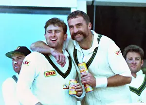 Mark Taylor & Merv Hughes celebrate winning the 1993 Ashes
