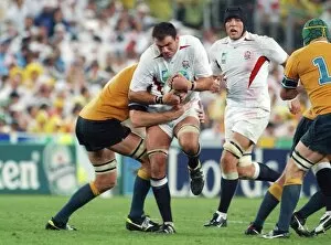 2003 Rugby World Cup Final Collection: Martin Johnson on the charge in the 2003 Rugby World Cup Final