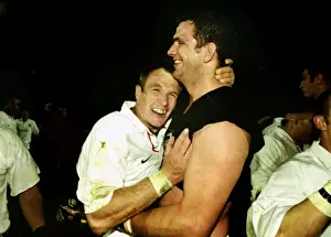 Rugby Prints: Martin Johnson and Mike Catt celebrate after beating South Africa in 2000
