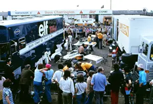 The McLaren paddock at the 1973 British Grand Prix at Silverstone