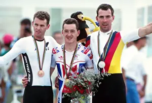 Games Of The Xxv Olympiad Prints: Mens Individual Pursuit, 4000m Medal Presentation - 1992 Barcelona Olympics - Mens Cycling