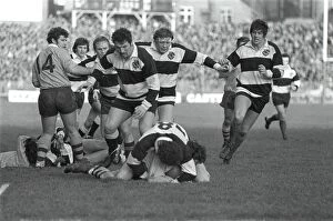 Images Dated 19th February 2009: Mervyn Davies tackles an Australian player for the Barbarians in 1976 with his teammates moving in