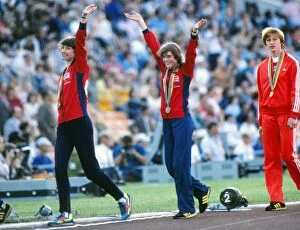 1980 Moscow Olympics Collection: Michelle Probert (left) and Linsey MacDonald celebrate with their bronze medals -1980 Moscow
