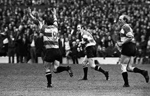 Images Dated 10th April 2012: Mickie Booth celebrates his injury-time drop-goal for Gloucester in the 1972 RFU Club Knock-Out