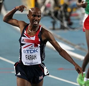 Images Dated 4th September 2011: Mo Farah celebrates winning the 5000m final at the 2011 World Championships