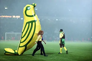 Norwich Citys giant inflatable Canary is paraded around the Carrow Road pitch before their victory over Bayern Munich