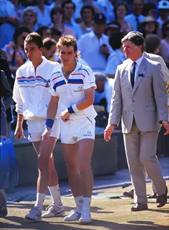 Pat Cash and Ivan Lendl walk out on Centre Court for the 1987 Wimbledon Mens Singles Final