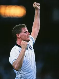 Images Dated 12th March 2011: Paul Gascoigne celebrates victory over Cameroon at Italia 90