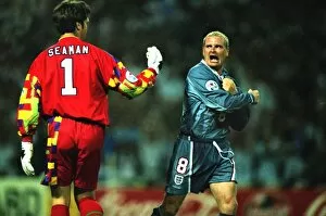 Images Dated 12th March 2011: Paul Gascoigne and David Seaman celebrate during the penalty shoot-out against Germany at Euro 96