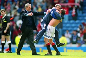Paul Gascoigne, Walter Smith and Archie Knox celebrate Rangers league title in 1996
