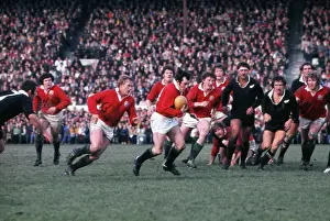 Phil Bennett runs with the ball during the 4th Test of the 1977 Lions Tour to New Zealand