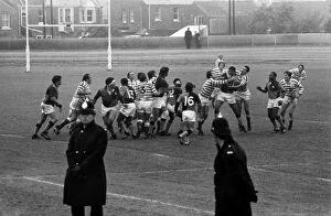 Images Dated 14th February 2011: Policemen line the pitch during the South African Barbarians game against Devon in 1979