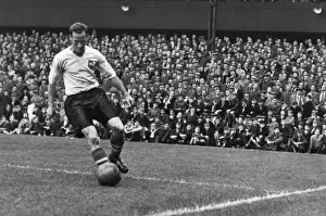 Preston North Ends Tom Finney on the ball at Deepdale in 1956 / 7