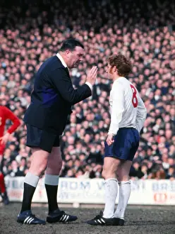 Referee Tiny Wharton towers over Englands Alan Ball - 1970 British Home Championship