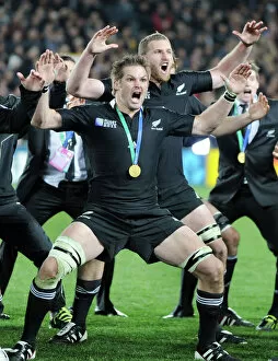 Images Dated 23rd October 2011: Richie McCaw leads a celebrationary Haka after the World Cup Final