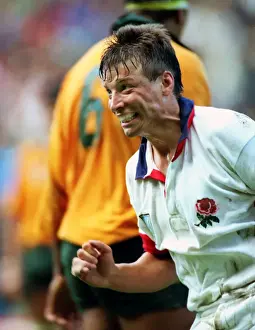 Rob Andrew celebrates his winning drop goal against Australia at the 1995 World Cup