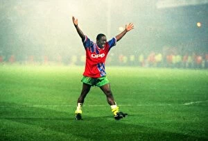 Images Dated 15th May 2012: Ruel Fox celebrates after Norwich Citys victory over Bayern Munich in the 1993 / 4 UEFA Cup