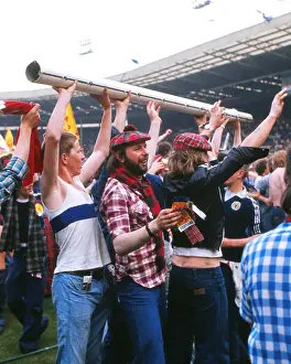 Scotland fans hold up the Wembley goalposts - 1977 British Home Championship