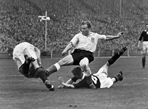 Scotland goalkeeper Fred Martin makes a save at the feet of Englands Frank Blunstone - 1954 / 5 British Home Championship
