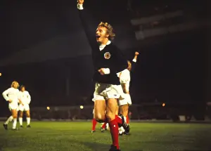 Scotlands Denis Law celebrates qualification for the 1974 World Cup