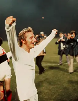 Images Dated 6th April 2010: Scotlands Denis Law celebrates qualification for the 1974 World Cup