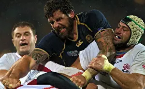 Scotlands Jim Hamilton battles Georgia at the Rugby World Cup