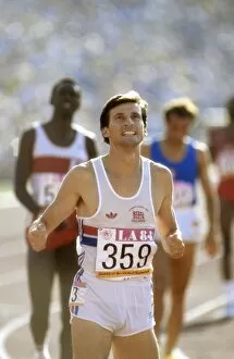 Images Dated 4th January 2012: Seb Coe celebrates winning 1500m gold at the 1984 Los Angeles Olympics
