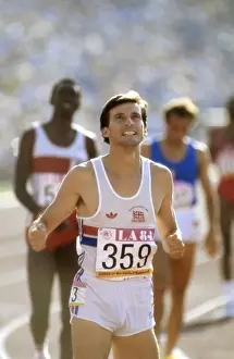 Seb Coe celebrates winning 1500m gold at the 1984 Los Angeles Olympics