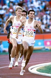 Olympics Collection: Seb Coe and Steve Cram enter the home straight in the 1500m final at the 1984 Los Angeles Olympics