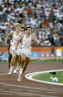 Seb Coe and Steve Cram enter the home straight in the 1500m final at the 1984 Los Angeles Olympics