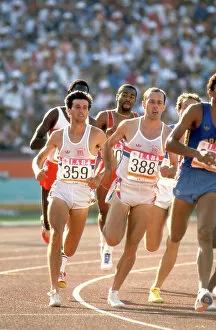 1984 Olympics Collection: Seb Coe and Steve Ovett during the 800m final at the 1984 Los Angeles Olympics