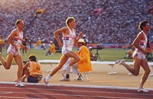 Olympics Collection: Sebastian Coe leads Steve Cram and Steve Ovett in the 1500m Final at the 1984 Summer Olympics in LA