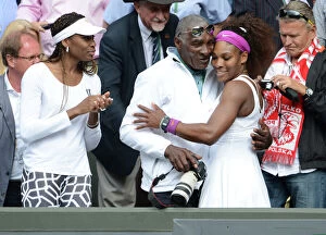 2012 Wimbledon Championships Collection: Serena Williams with father Richard and sister Venus after winning the 2012 Wimbledon title