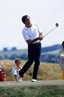 Seve Ballesteros keeps a close eye on his tee shot on his way to victory at St. Andrews in 1984