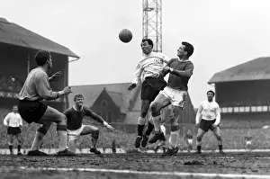 Spurs Jimmy Greaves jumps for a header at Goodison Park in 1963