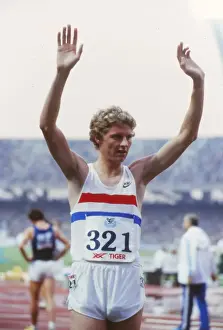 Steve Cram celebrates winning the 1982 European 1500m title