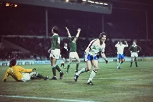 Images Dated 30th September 2010: Stuart Pearson scores for England against Northern Ireland - 1976 British Home Championship